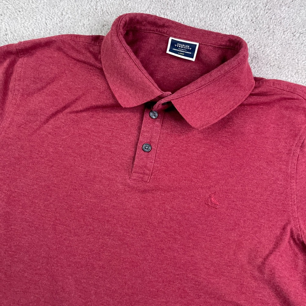 Charles Tyrwhitt Polo Shirt Mens Large Red Short Sleeve Pique Cotton Stretch